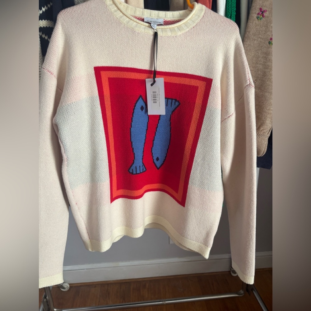 FLAT WHITE brand Cream Sweater with Fish Design